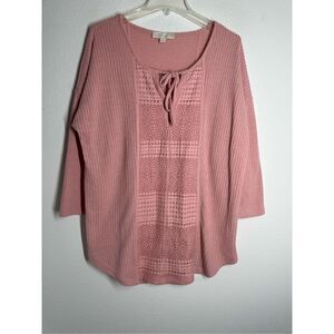 Weekend Suzanne Betro Women’s Bohemian Knit Pink Peach Sweater Size 1X